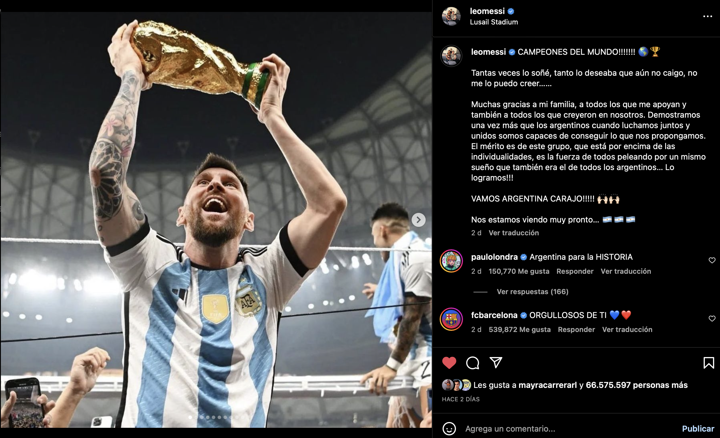 Lionel Messi en Instagram.