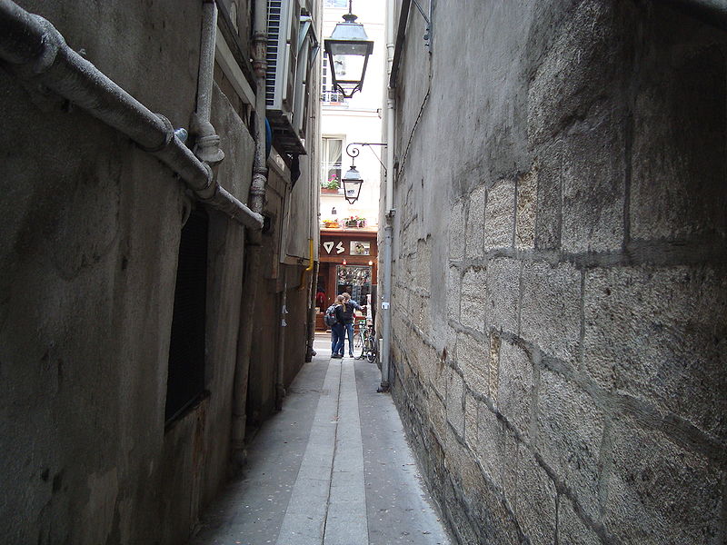 La Rue du Chat-Qui-Pêche, algo así como ‘la calle del gato que pesca’. Es la más estrecha calle de la ciudad, con apenas 26 metros de largo y 1,80 metro de ancho
