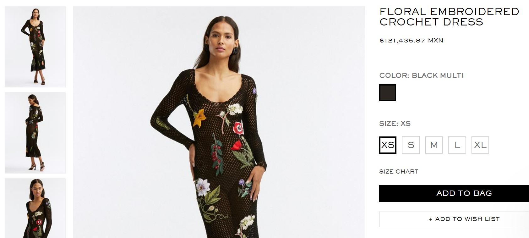At the moment it is only available in black and in sizes ranging from extra small to extra large.  (Capture website: oscardelarenta)