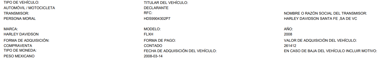 La primera moto de la titular de la Conade (Captura de la declaración patrimonial de Ana Guevara)