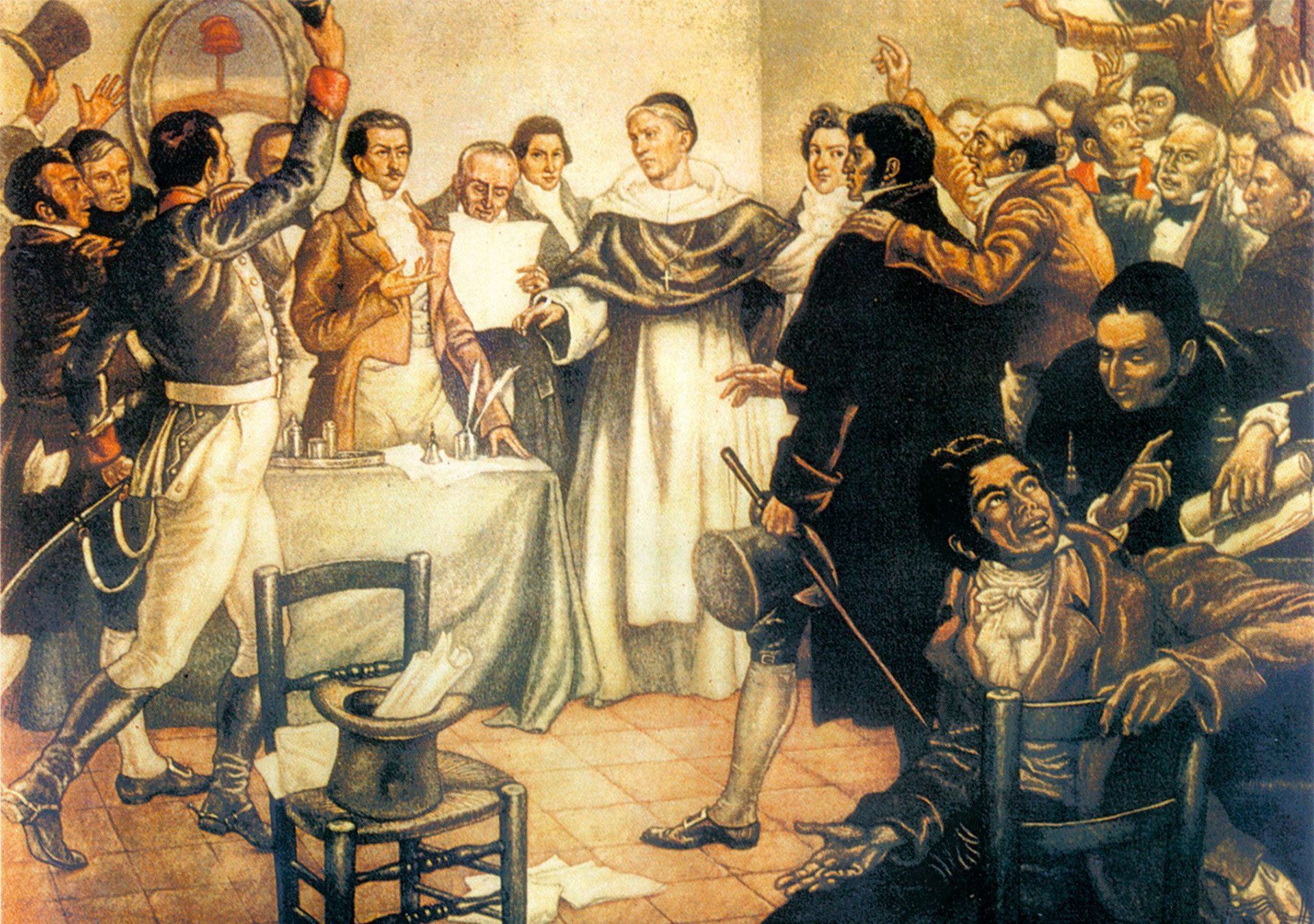 Pintura que retrata la firma de la declaración de la independencia de las Provincias Unidas de Sudamérica 