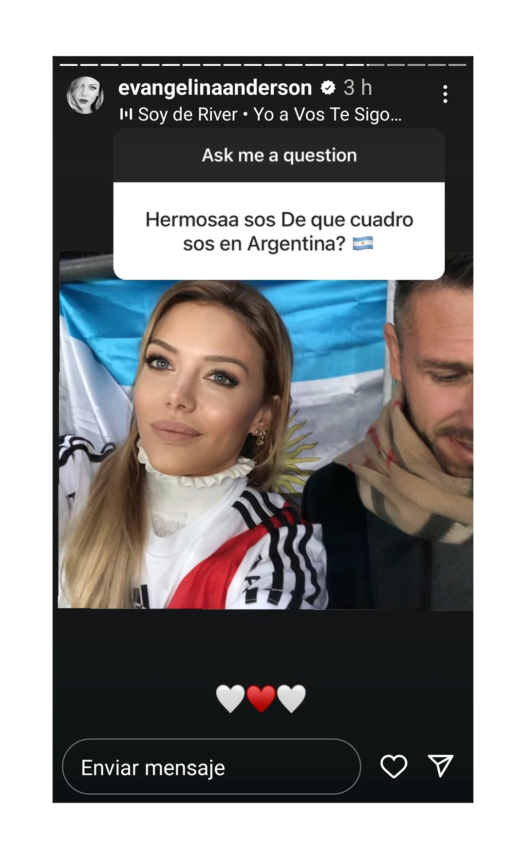 Evangelina contó en Instagram que es fanática de River Plate, club en el que jugó Martín Demichelis