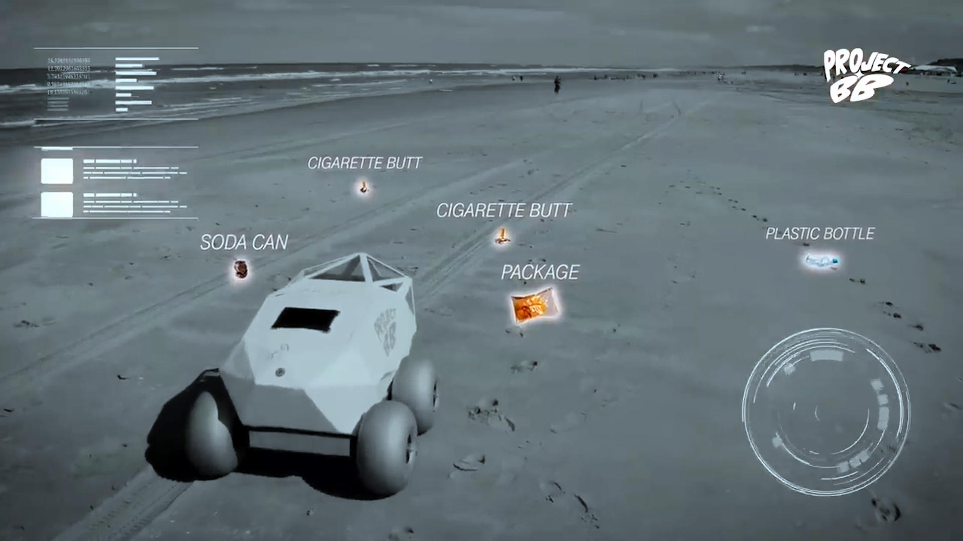 El prototipo de BeachBot usa IA para aprender cómo encontrar mejor los filtros esparcidos, incluso si están parcialmente enterrados en la arena. (Microsoft)