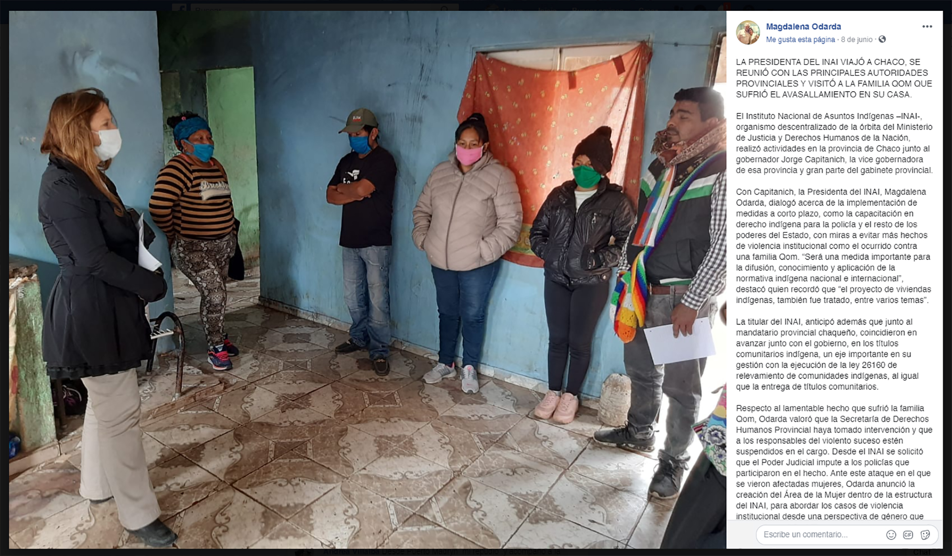 Luego de visitar la provincia de Chaco, Magdalena Odarda, presidenta del Instituto Nacional de Asuntos Indígenas (INAI) también contrajo el virus. 