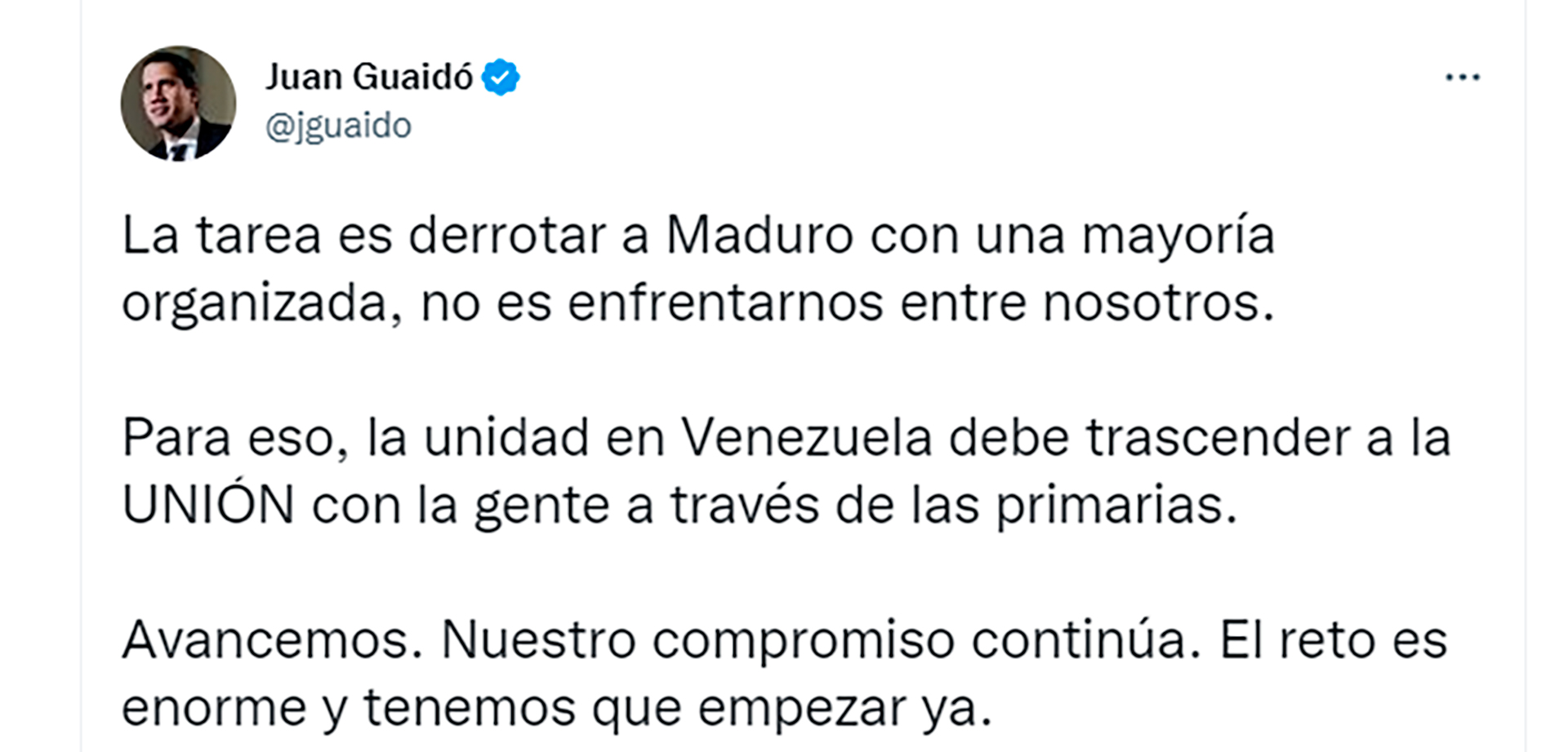 The tweet in which Guidó demanded the primary schedule