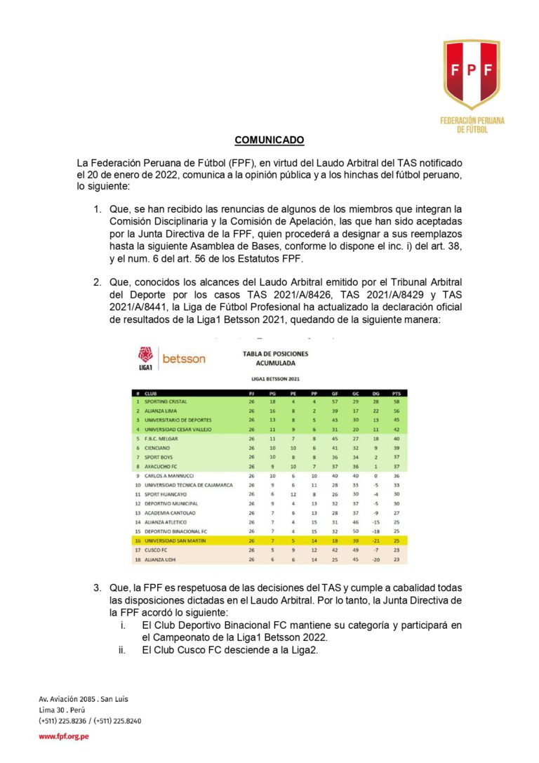 Comunicado FPF.
