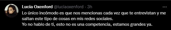 Lucía Oxenford responde a Juliana Oxenford. (Twitter)