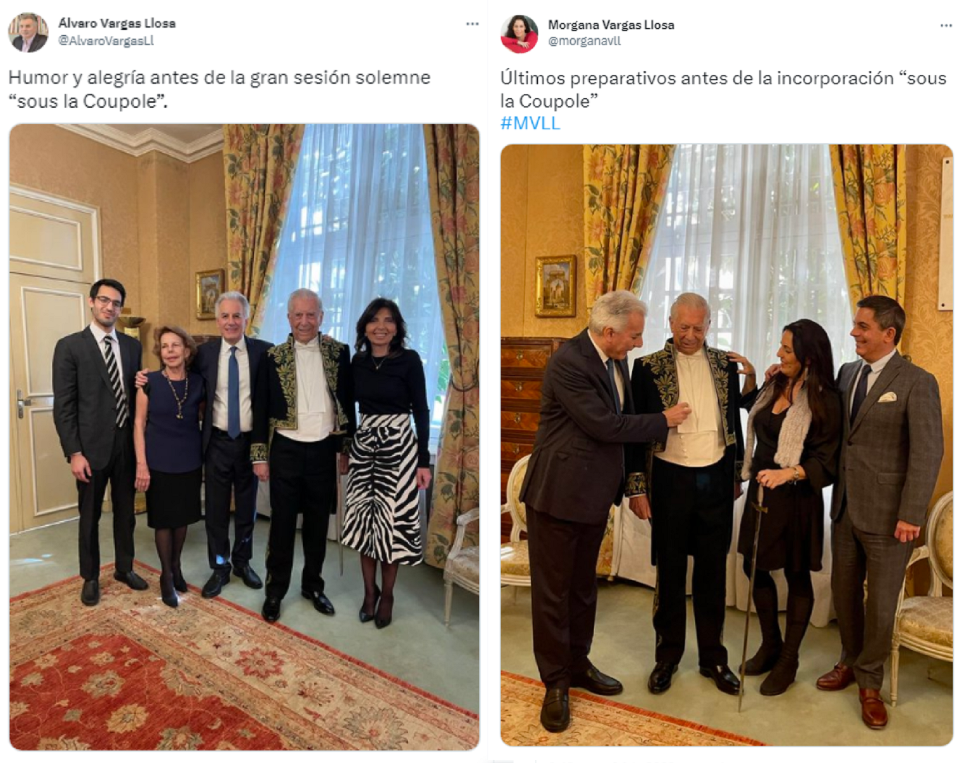 Tuits de Álvaro y Morgana Vargas Llosa, hijos del Nobel peruano