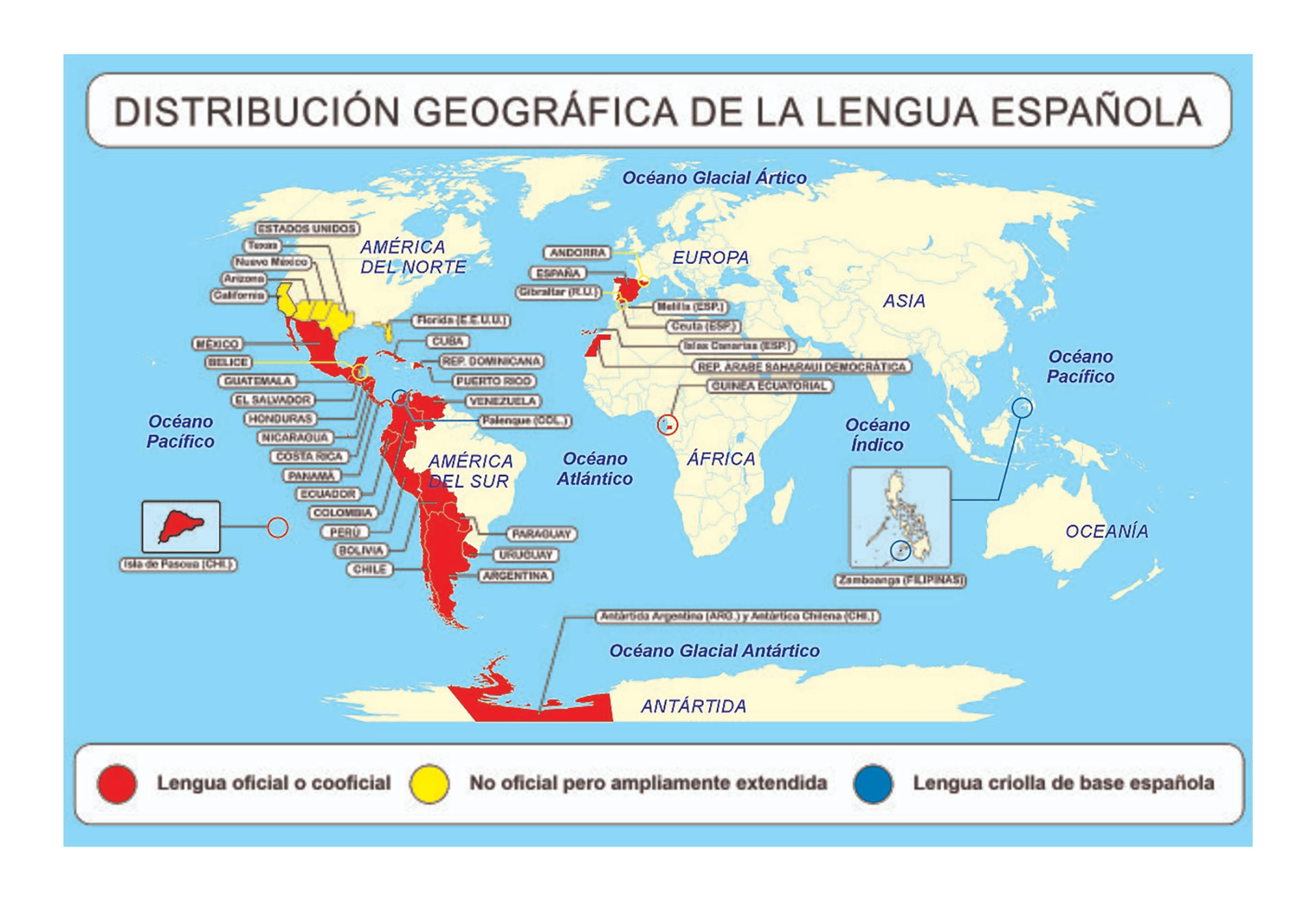 Todos los países donde el español es idioma oficial o tiene fuerte presencia