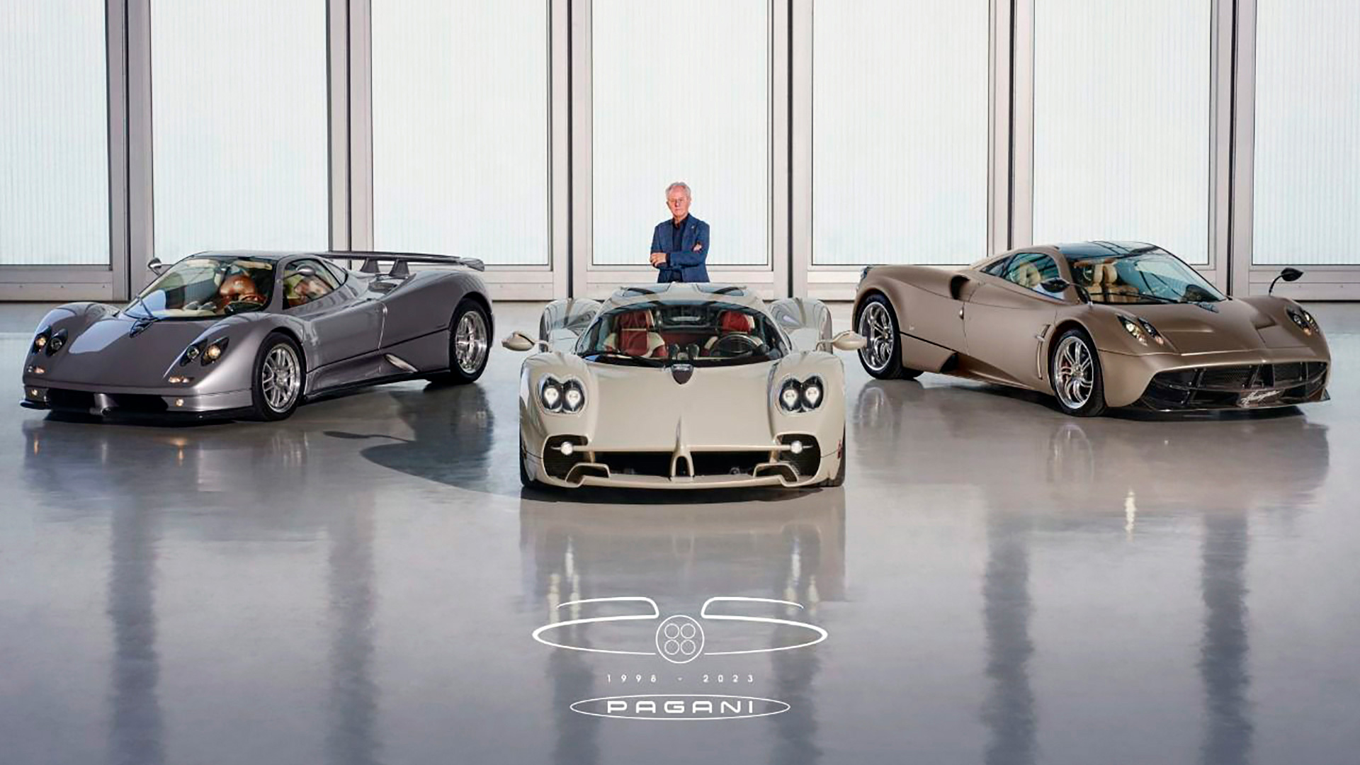 Horacio Pagani and his three beautiful creations, preparing for great festivities to be held in mid-June