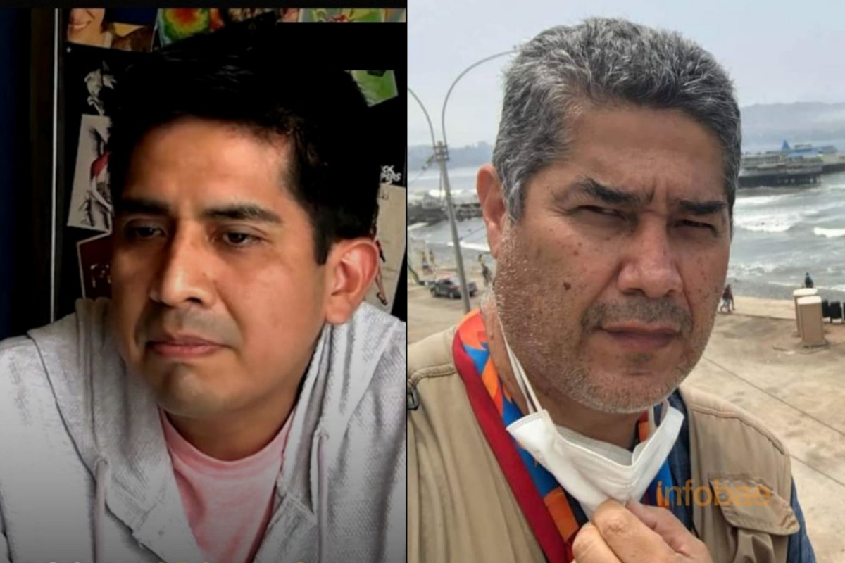 El reportero de Cuarto Poder, Eduardo Quispe (izquierda), y su camarógrafo, Elmer Valdiviezo (derecha), fueron retenidos por rondas campesinas de Cajamarca. Quispe fue obligado a leer un comunicado en señal abierta a favor del gobierno de Pedro Castillo.
