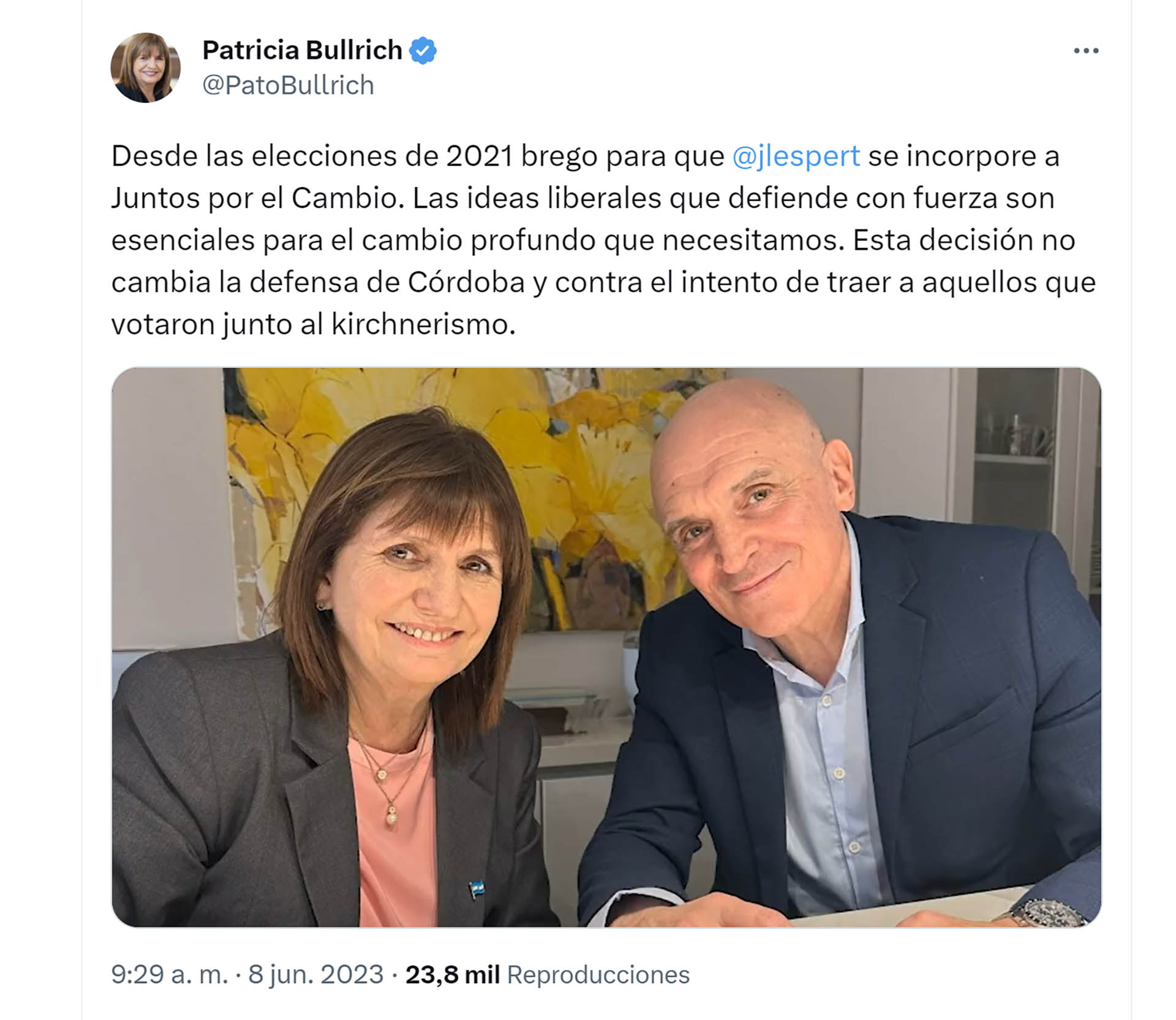 El mensaje de Patricia Bullrich por la incorporación de José Luis Espert 