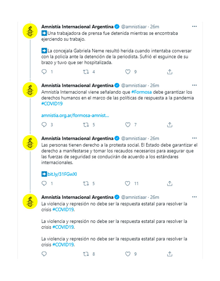Los tuits de Amnistía Internacional Argentina