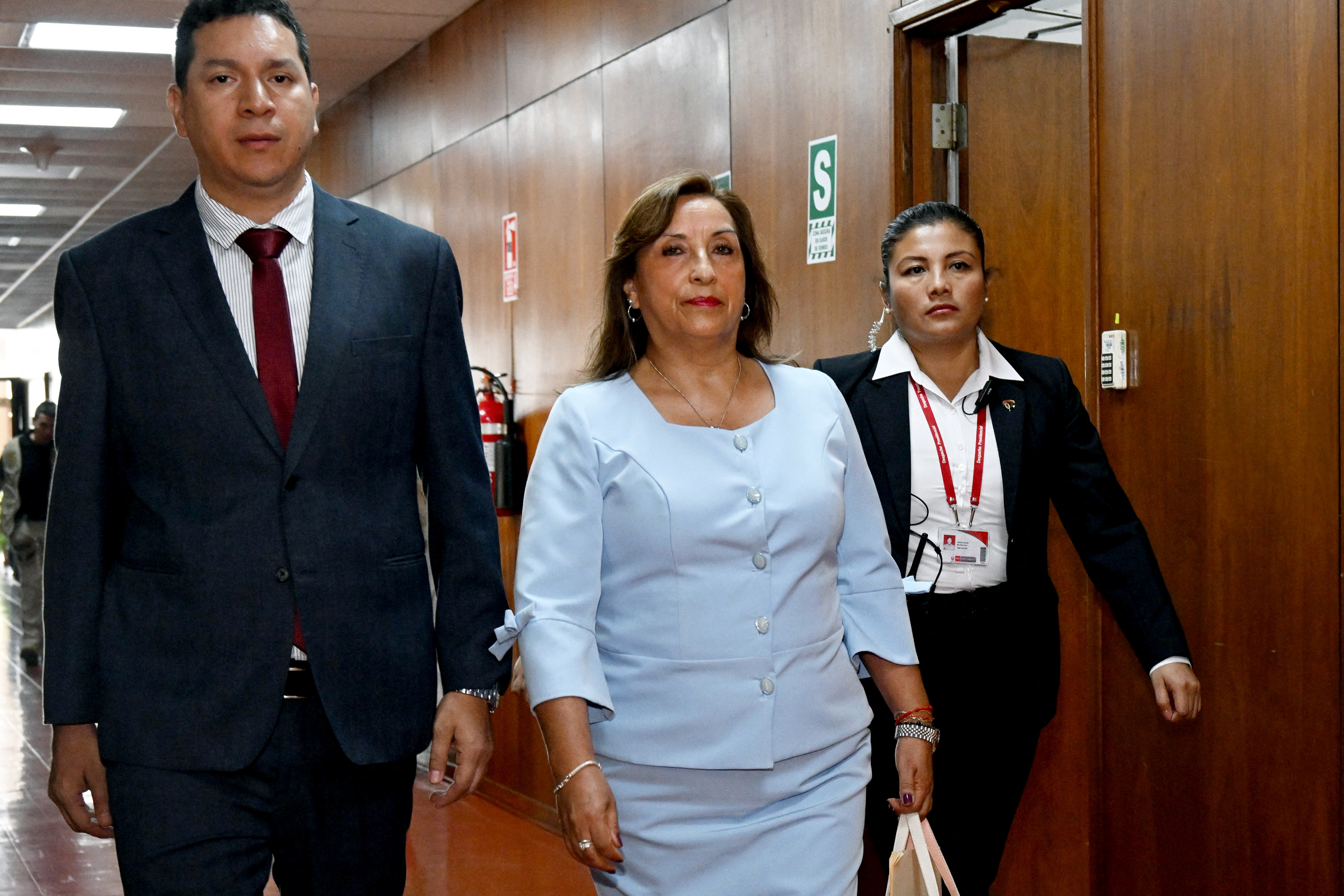 Peru's President Dina Boluarte arrives at the prosecutor's office, in Lima, Peru March 7, 2023. Peru National Prosecutor's Office/Handout via REUTERS ATTENTION EDITORS - THIS IMAGE HAS BEEN SUPPLIED BY A THIRD PARTY. MANDATORY CREDIT. NO RESALES. NO ARCHIVES