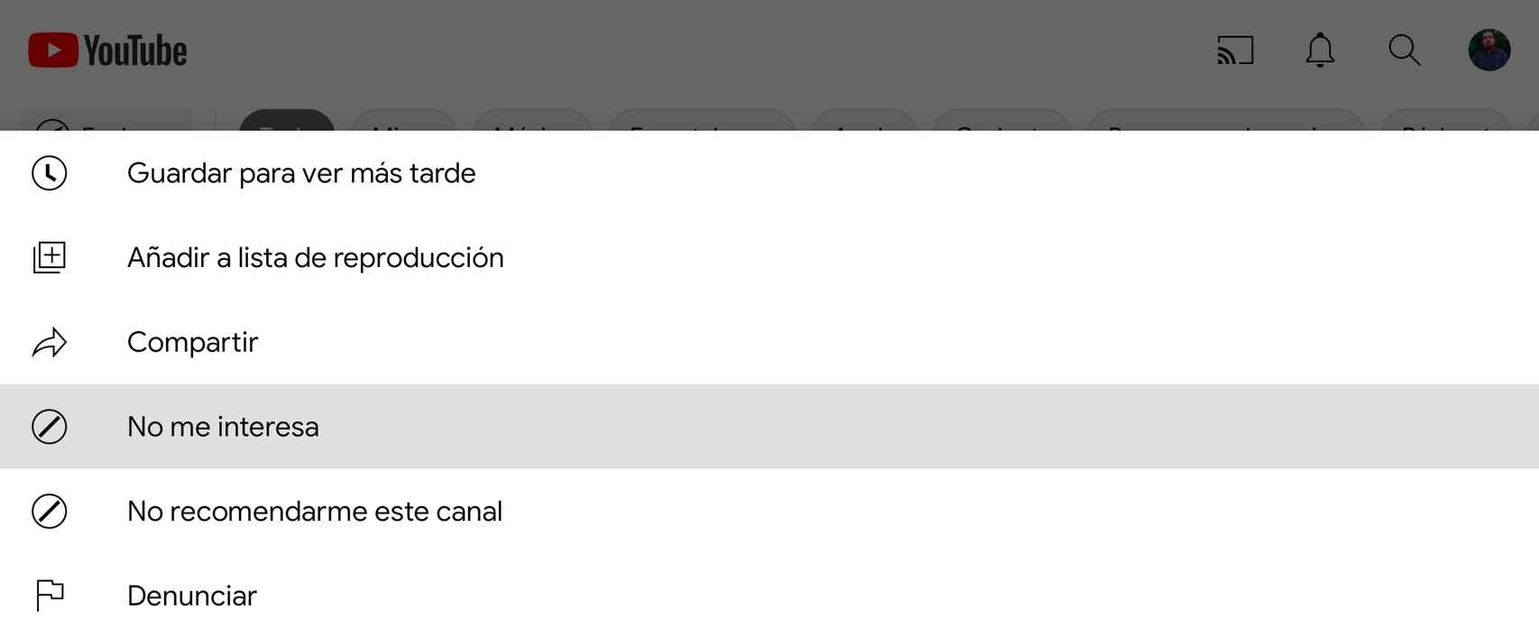 Botón de 'No me interesa'. (foto: YouTube)