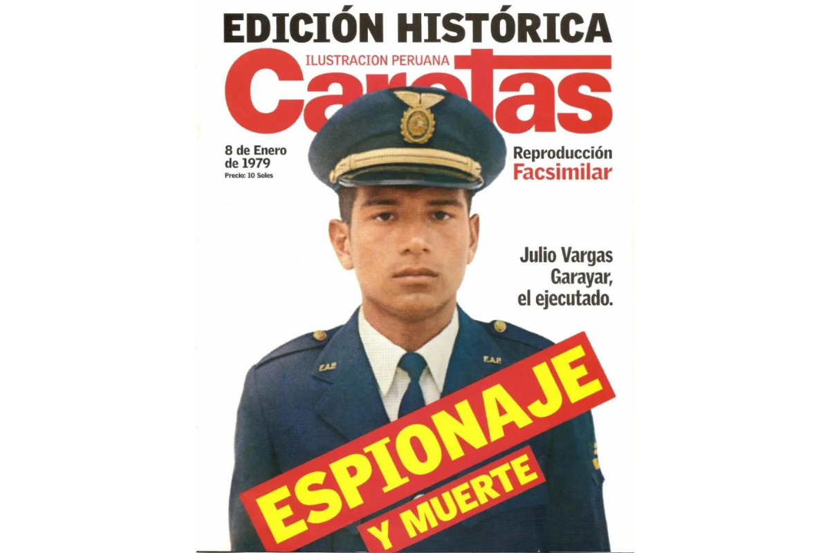 Portada de Caretas que da cuenta del fusilamiento del  exsuboficial FAP Julio Vargas Garayar.