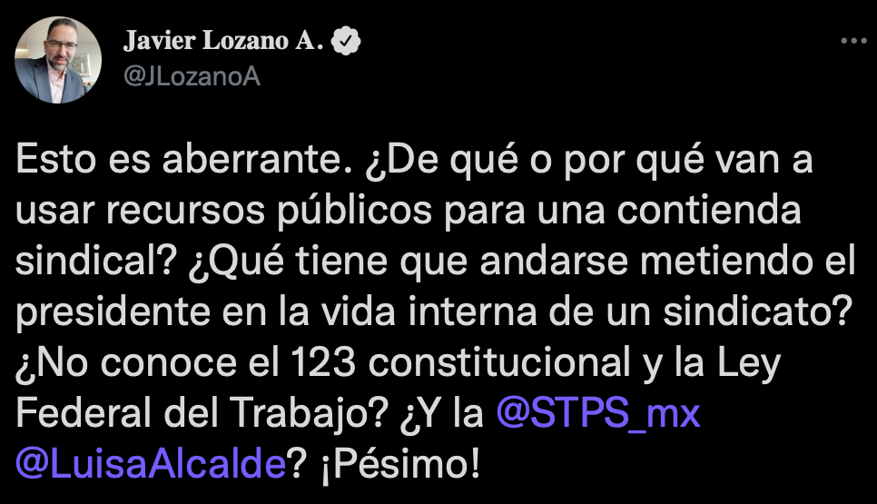 Javier Lozano aseguró que AMLO estaría violando la Constitución al invitar a aspirantes de un sindica a la conferencia mañanera (Foto: Twitter/@JLozanoA)