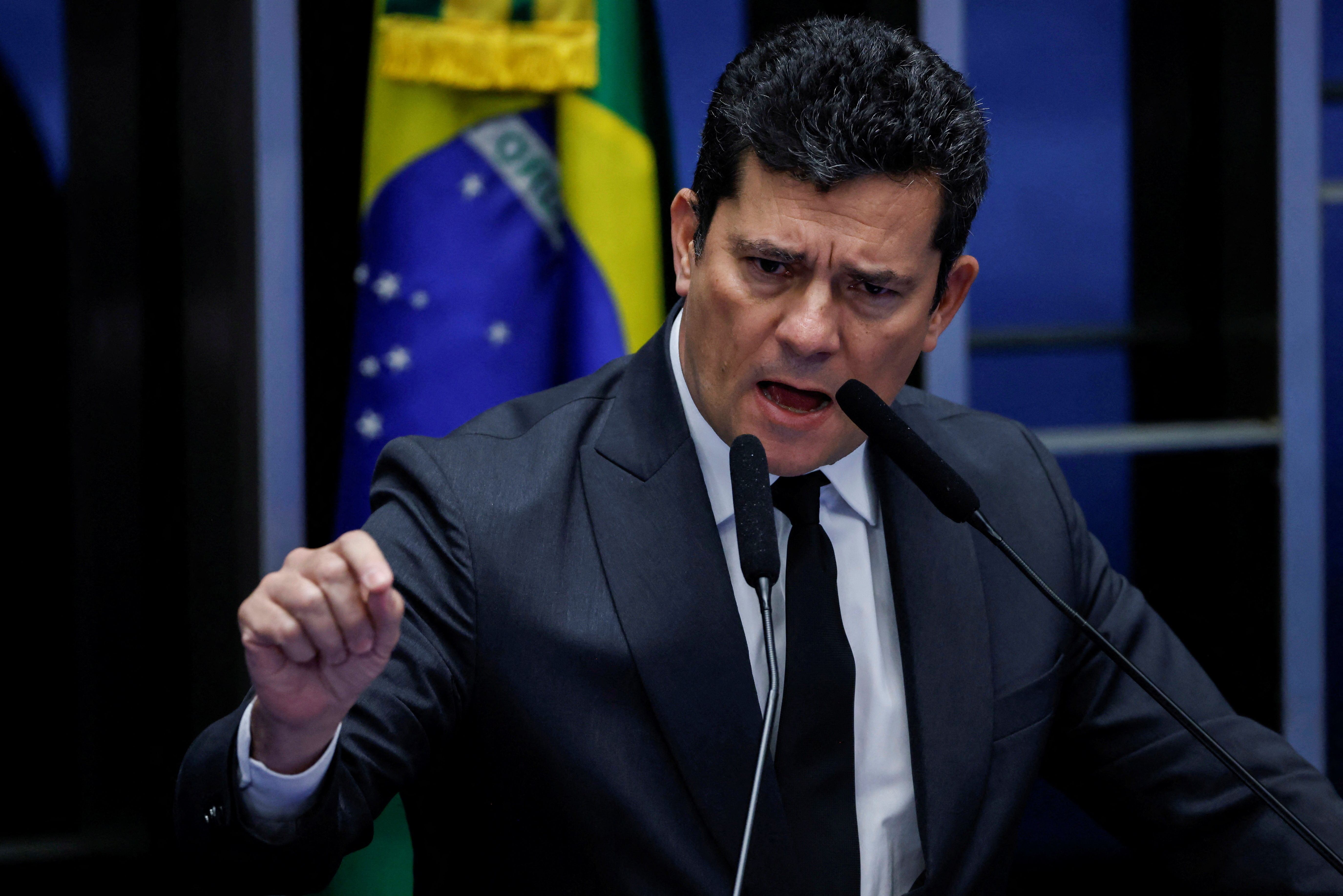 El senador Sergio Moro, del partido centrista Unión Brasil y que fue ministro de Bolsonaro y el juez que mandó a Lula a prisión por corrupción. (REUTERS/Adriano Machado)