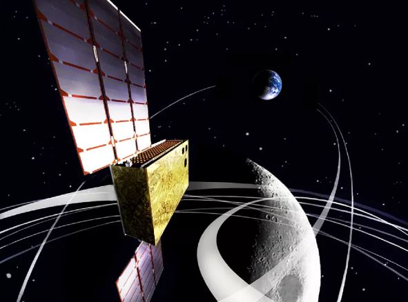 Una ilustración de la nave espacial EQUilibriUm Lunar-Earth point 6U, o EQUULEUS.(JAXA/Universidad de Tokio)