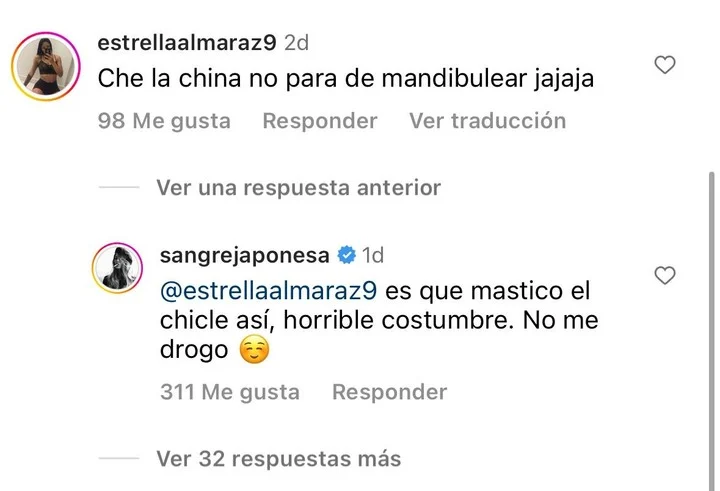 La respuesta de La China Suárez ante los comentarios (Instagram)