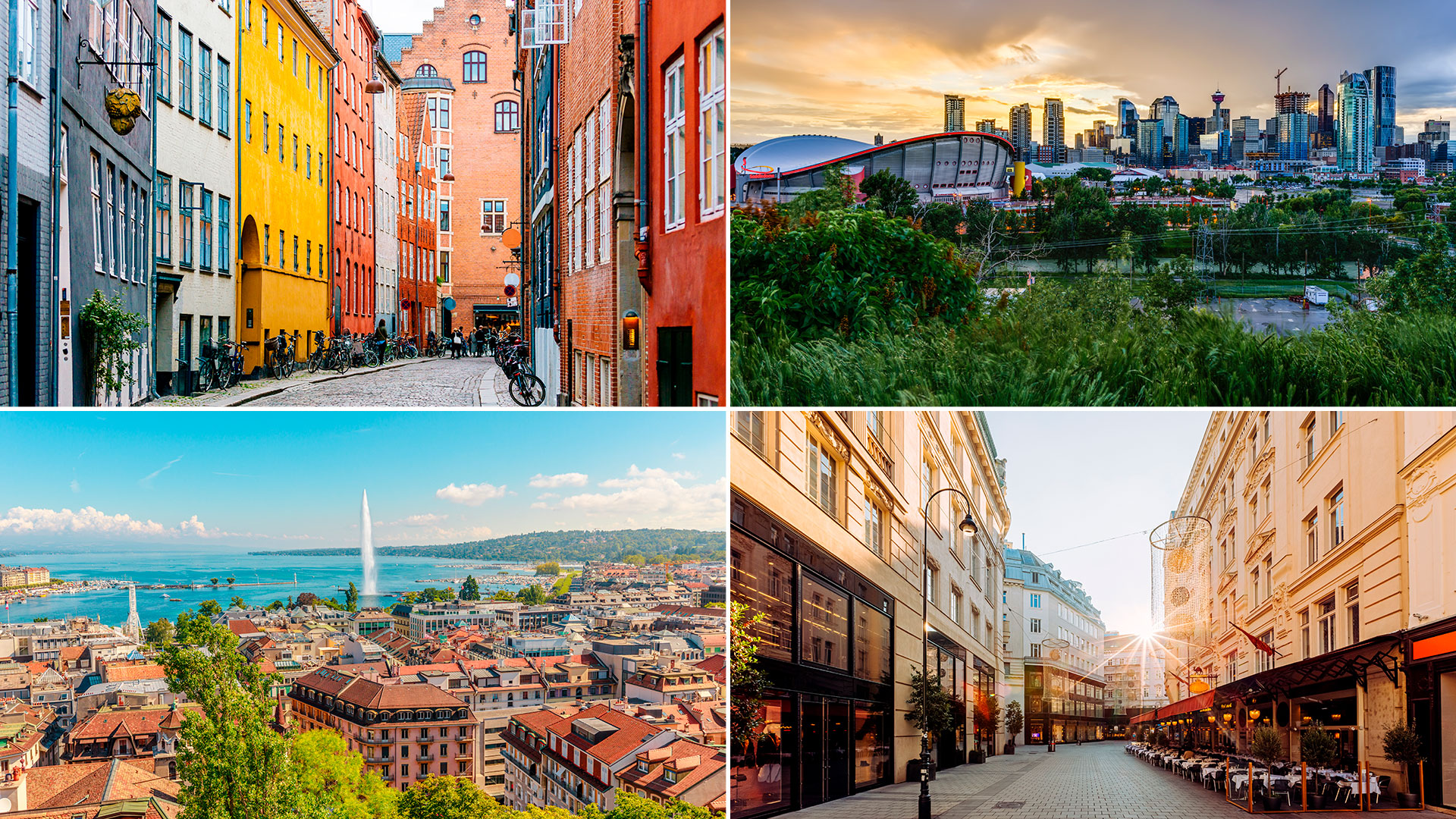 Viena volvió a ocupar el puesto número uno como la mejor ciudad del mundo para vivir, según el informe de la revista británica The Economist. Vistas de Copenhague, Ginegra, Viena y Calgary