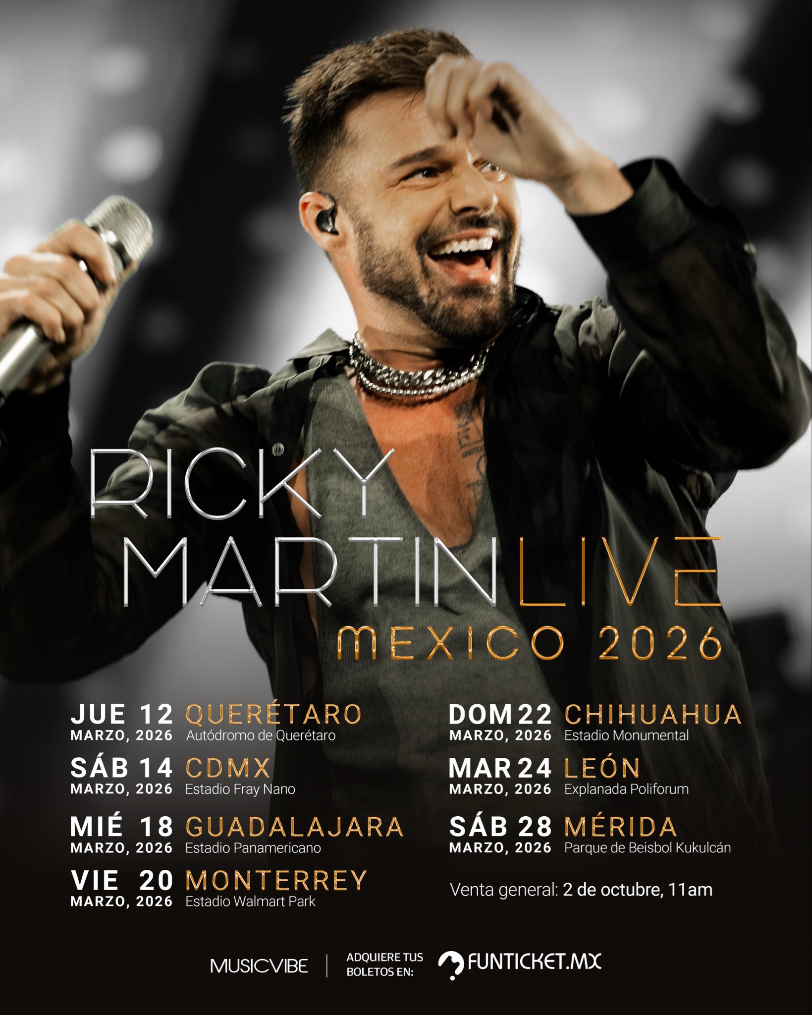 ¡Por fin está de vuelta una leyenda del pop latino! Ricky Martin anuncia gira por México! 2 Ricky Martin anuncia gira 2026 y confirma siete conciertos imperdibles en México: fechas, sedes, preventa y más - Infobae