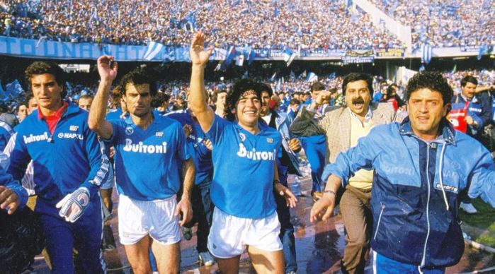 Part of the Napoli team celebrating the Scudetto