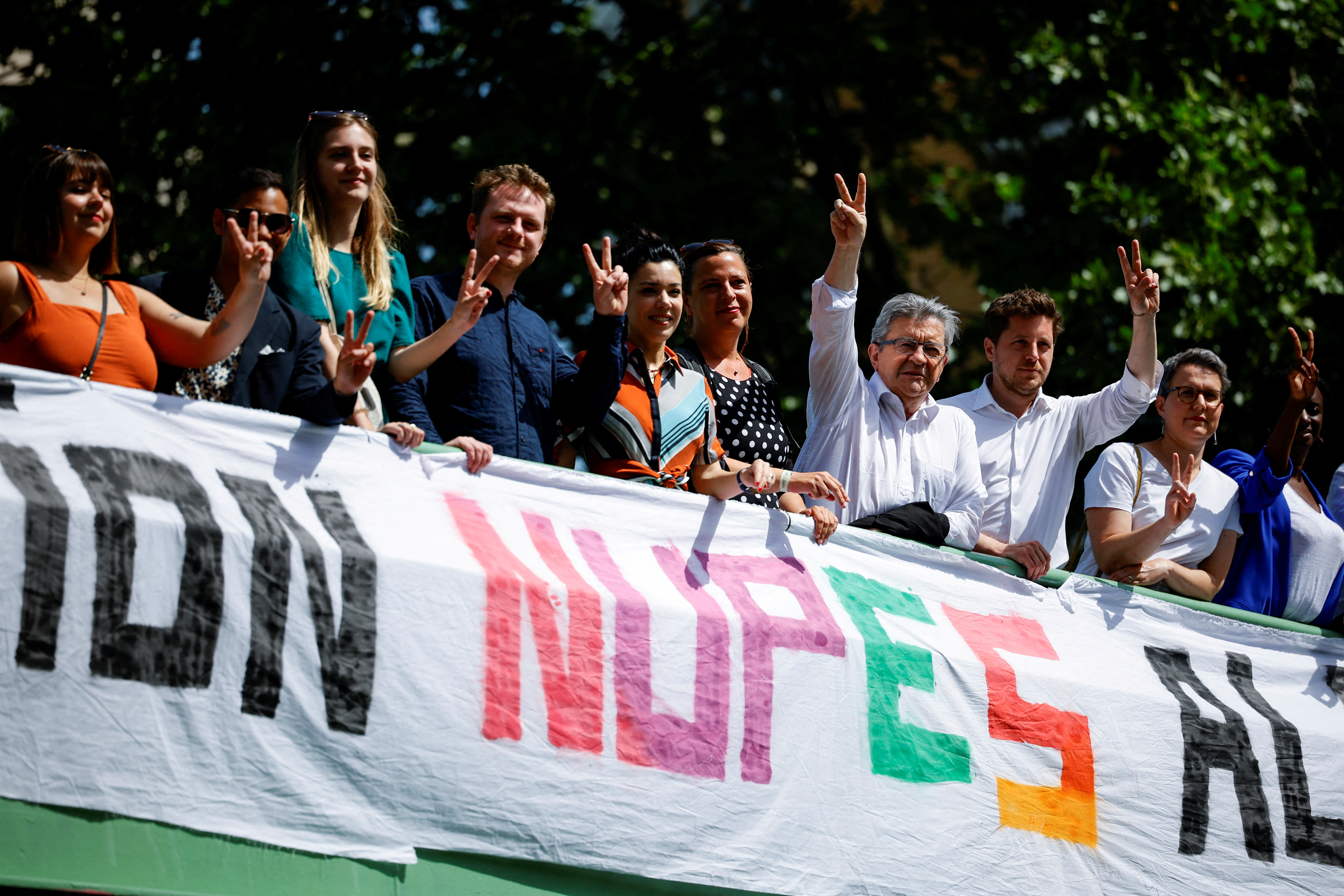 Foto de archivo: Miembros de la coalición de izquierdas Nueva Unión Popular Ecológica y Social (NUPES)  (REUTERS/Sarah Meyssonnier)