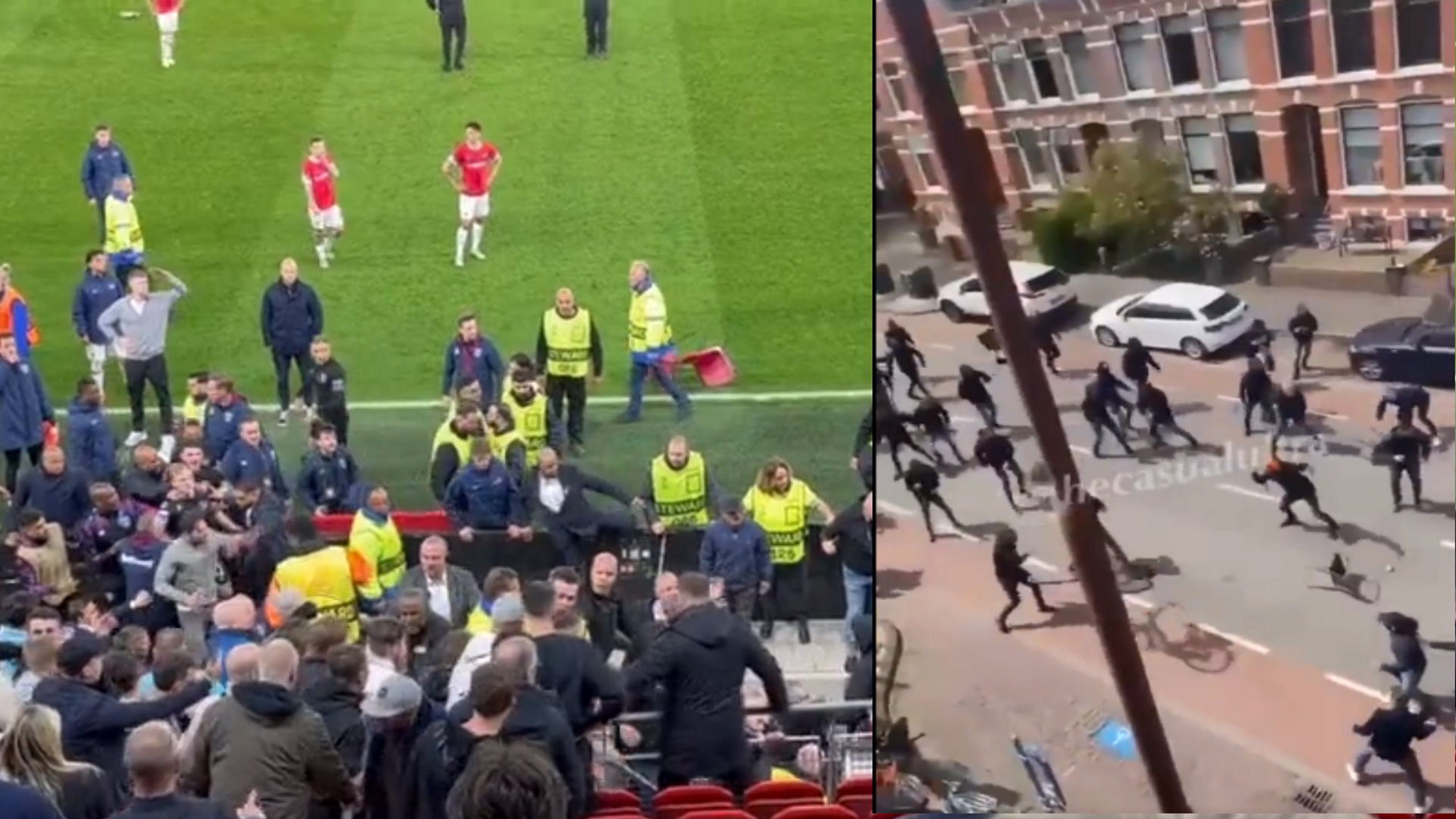 Graves incidentes fuera y dentro del estadio del AZ Alkmaar: los jugadores del West Ham saltaron a las gradas para defender a sus familiares