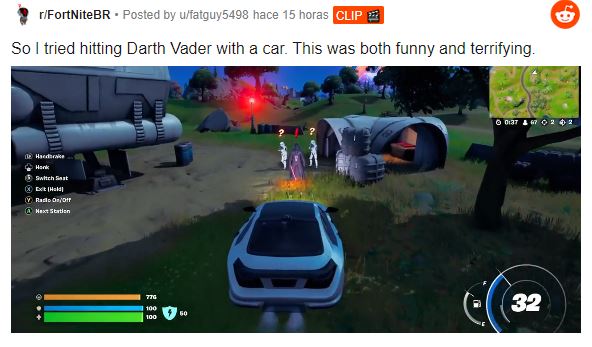 "Intenté atropellar a Darth Vader con un auto. Fue hilarante tanto como aterrador", posteó un usuario en Reddit.