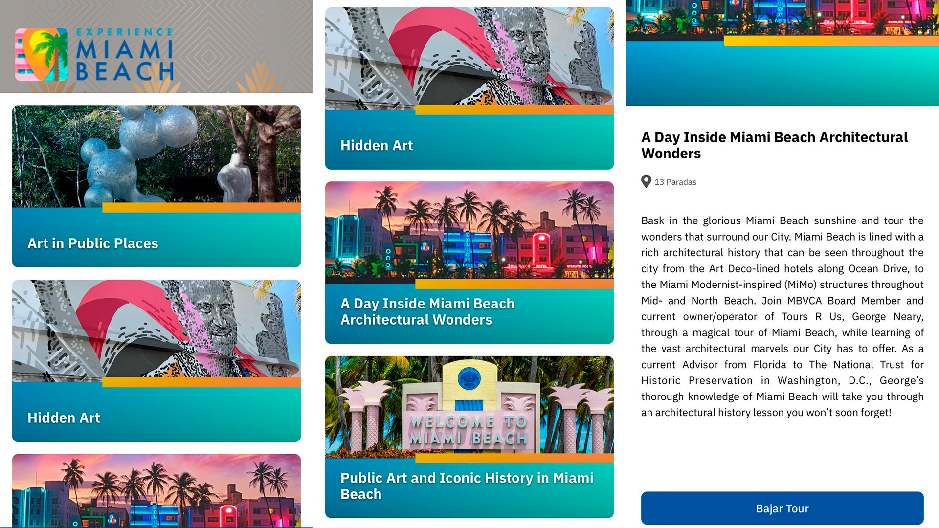 EXP Miami Beach Tours, una extensión de la aplicación Experience Miami Beach, es una guía interna con las mejores maneras de explorar la ciudad. (MBVCA)