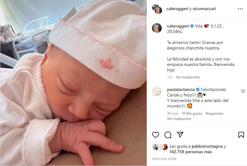 La publicación de Cande Ruggeri y Nico Maccari por el nacimiento de Vita (Foto: Instagram)