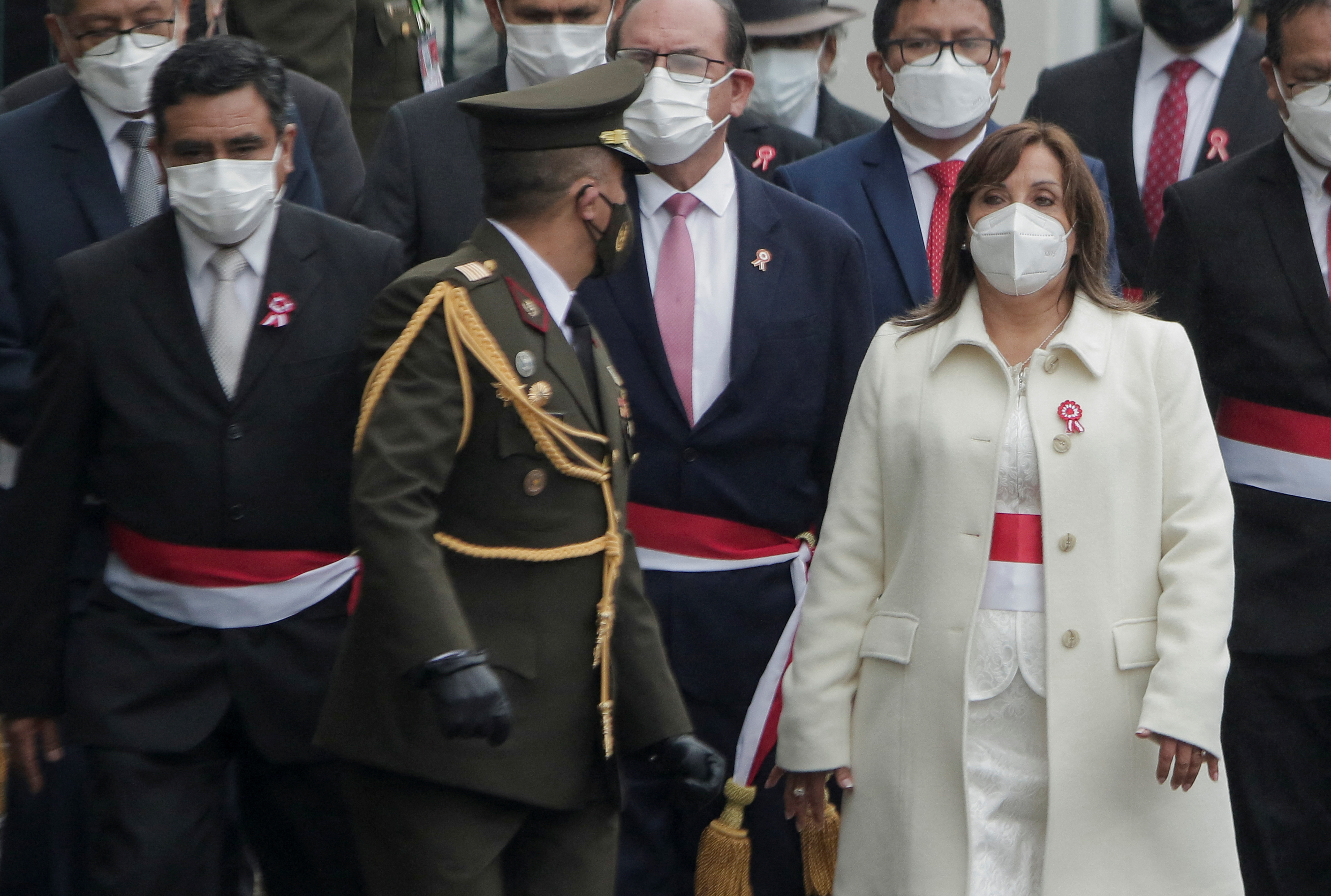 Peru's Vice-President Dina Boluarte walks, ahead of President Pedro Castillo's Independence Day address to the nation, outside the Legislative Palace in Lima, Peru July 28, 2022. REUTERS/Angela Ponce
