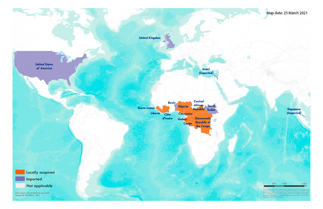 En este mapa se encuentran los lugares donde han habido rebrotes de la enfermedad. (OMS)