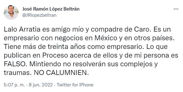 López Beltrán se lanzó contra Raúl Olmos (Foto: Twitter/@JRlopezbeltran)