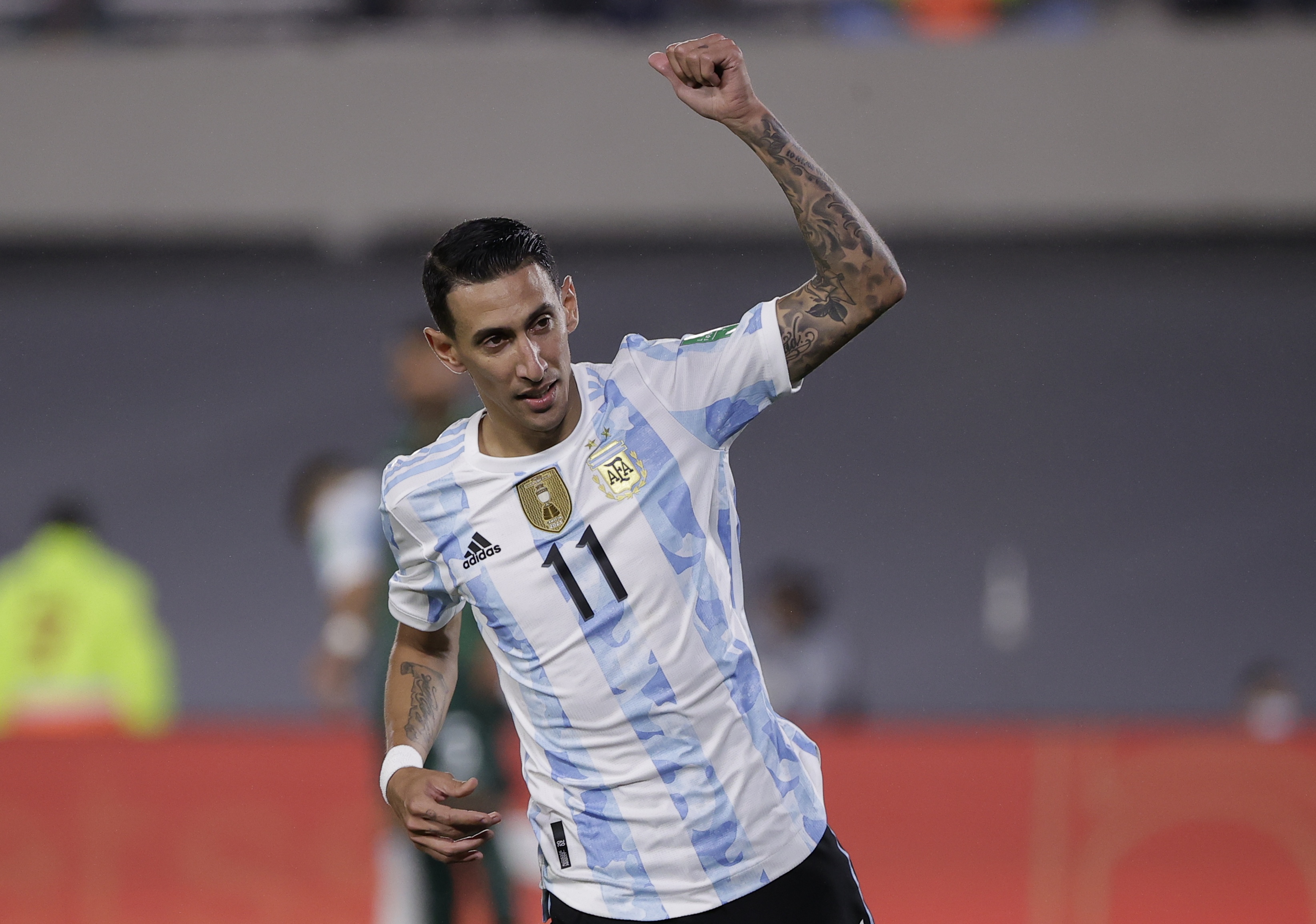 Di María festeja uno de los goles ante Bolivia en las últimas eliminatorias del Mundial
