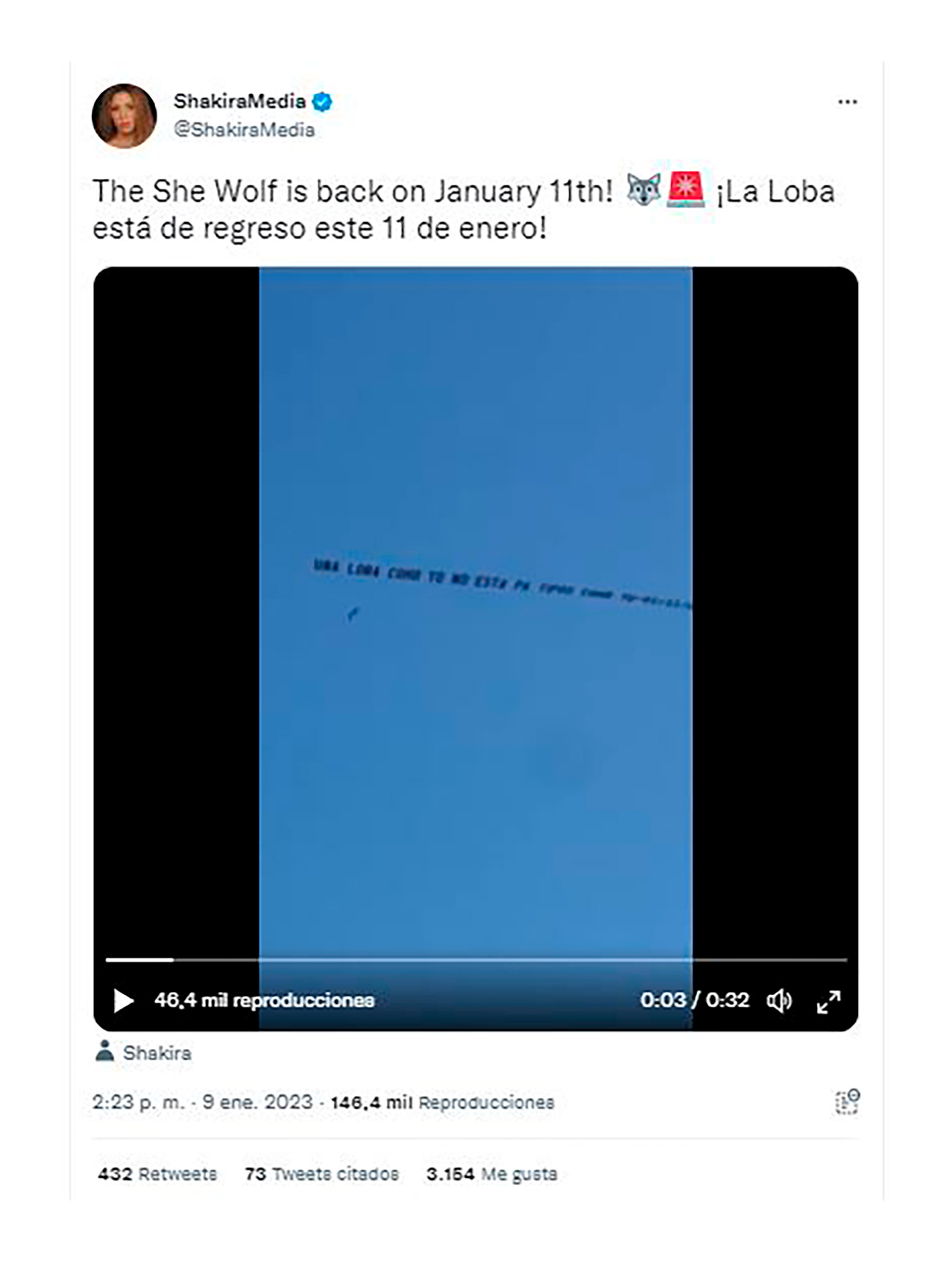 El curioso avión que posteó Shakira y voló sobre Miami y Mar del Plata con el mensaje "La Loba está de regreso este 11 de enero"