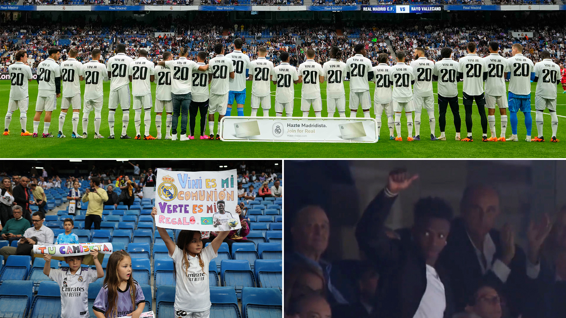 Las imágenes de los contundentes gestos de Real Madrid contra los insultos racistas que sufrió Vinicius 