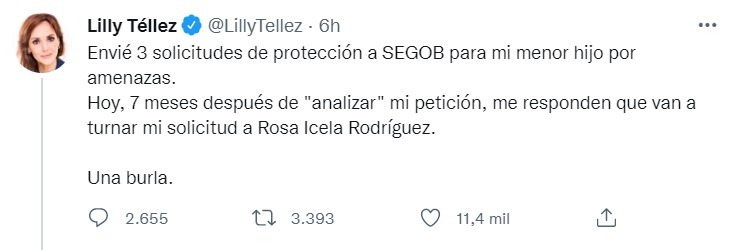 La dependencia le respondió que van a turnar la solicitud a la titular de la Secretaría de Seguridad y Protección Ciudadana (Foto: Twitter/@LillyTellez)