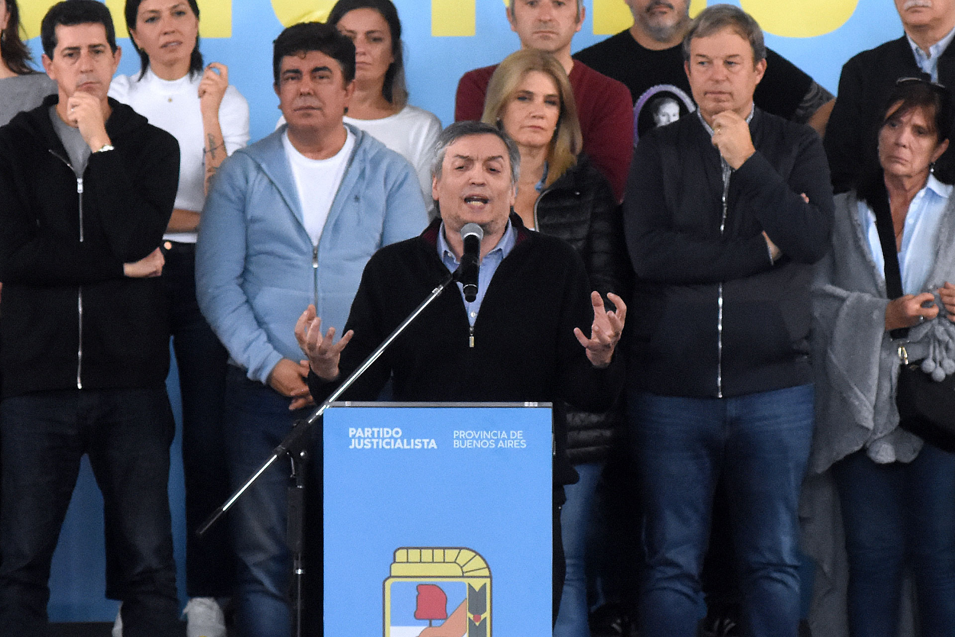 Máximo Kirchner brinda un discurso durante el Congreso del PJ Bonaerense en el partido de La Matanza. (Nicolas Stulberg)