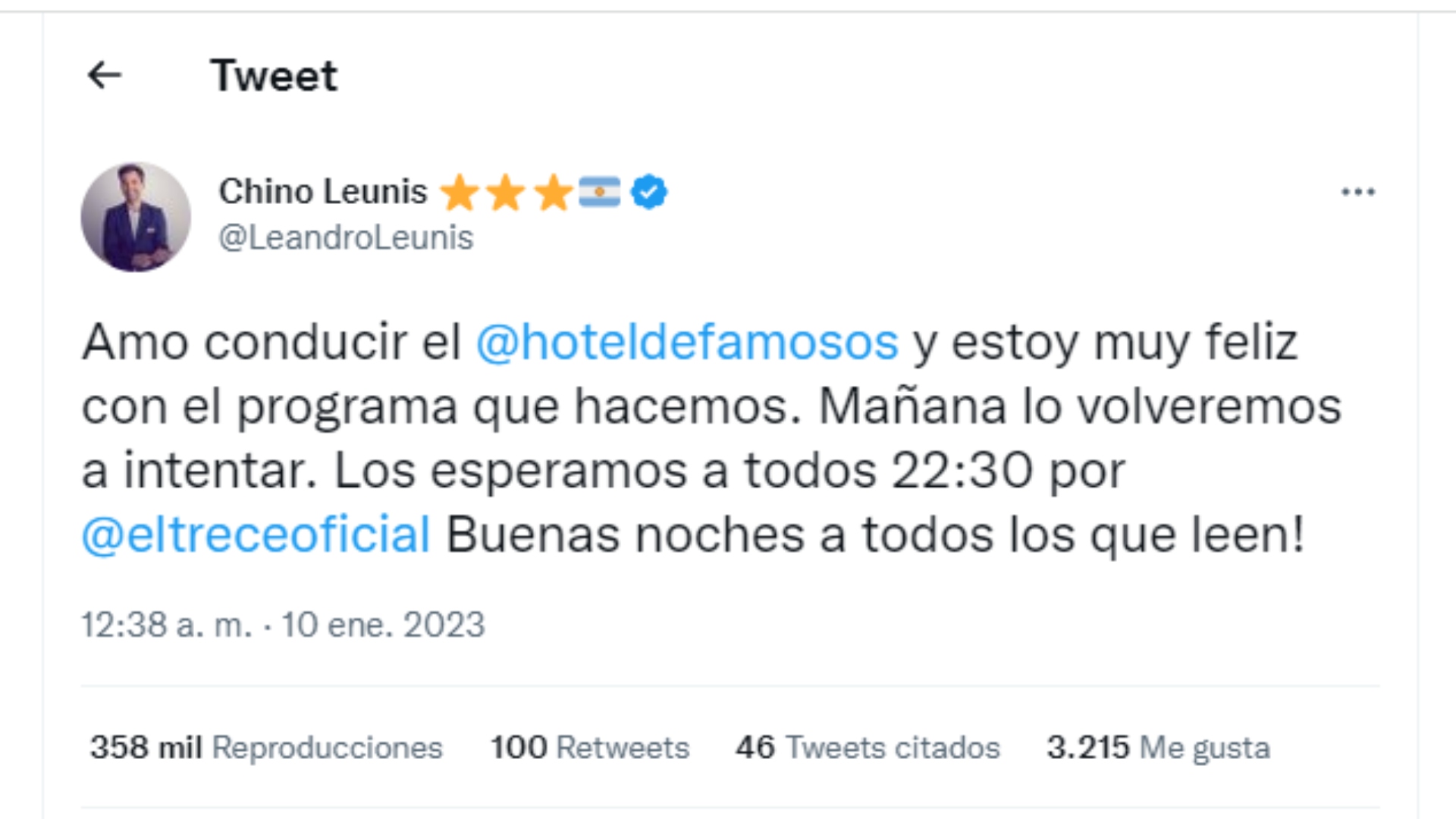 El tuit del Chino Leunis luego de haber perdido en el rating con El Hotel de los Famosos 2