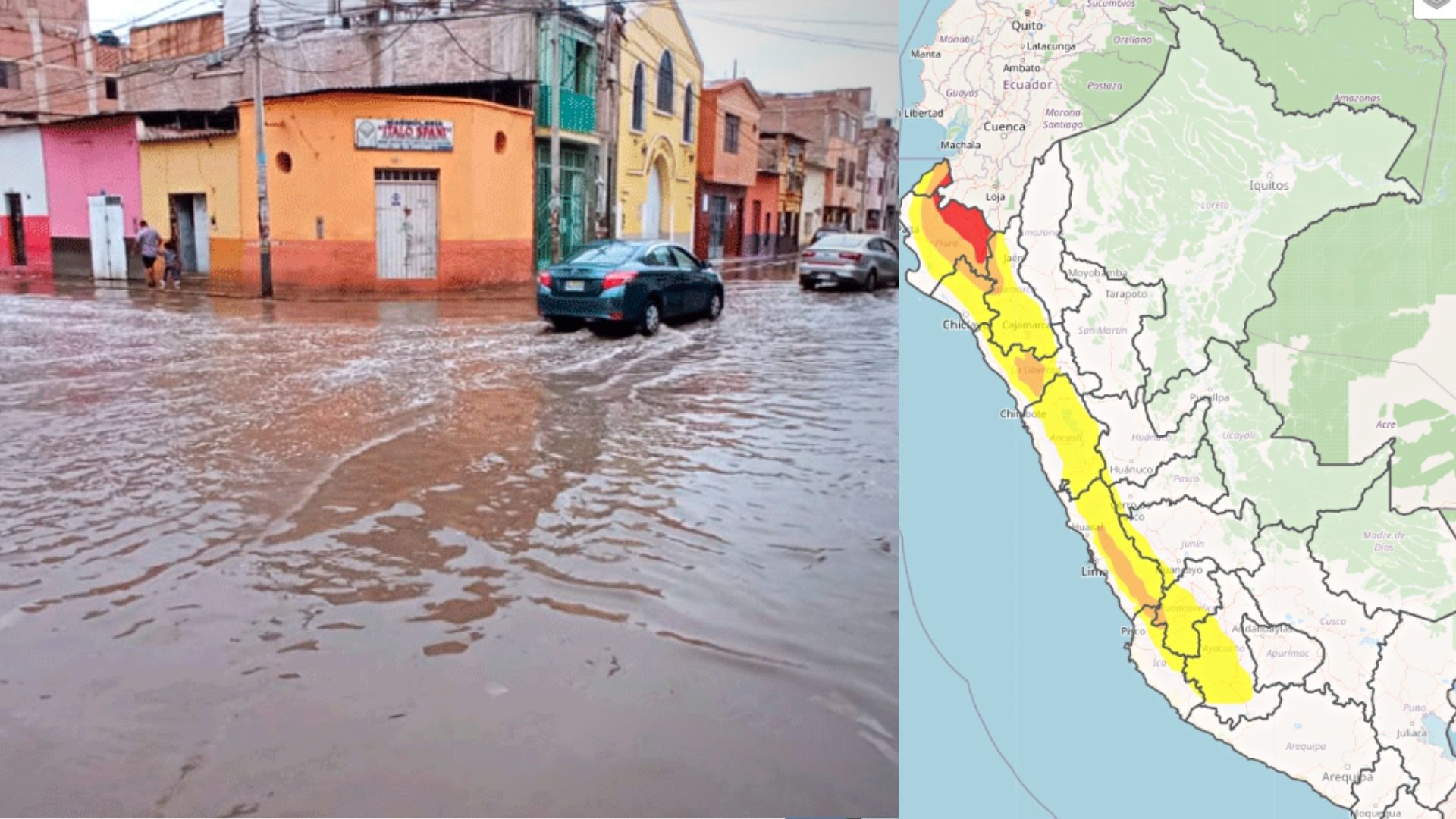 Heavy rains on the north coast and highlands of Peru put 107 provinces on red alert.  (Composition)