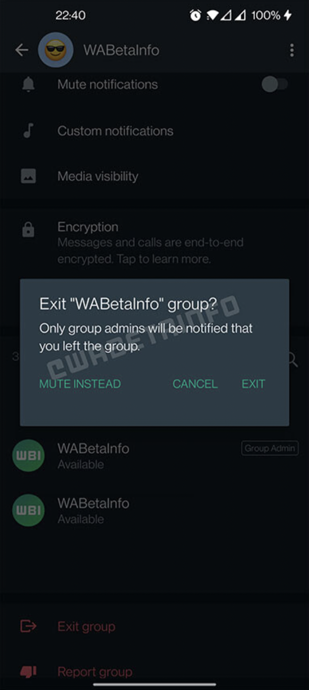 Próxima actualización de WhatsApp cuando una persona salga de un grupo. (foto: WABetaInfo)