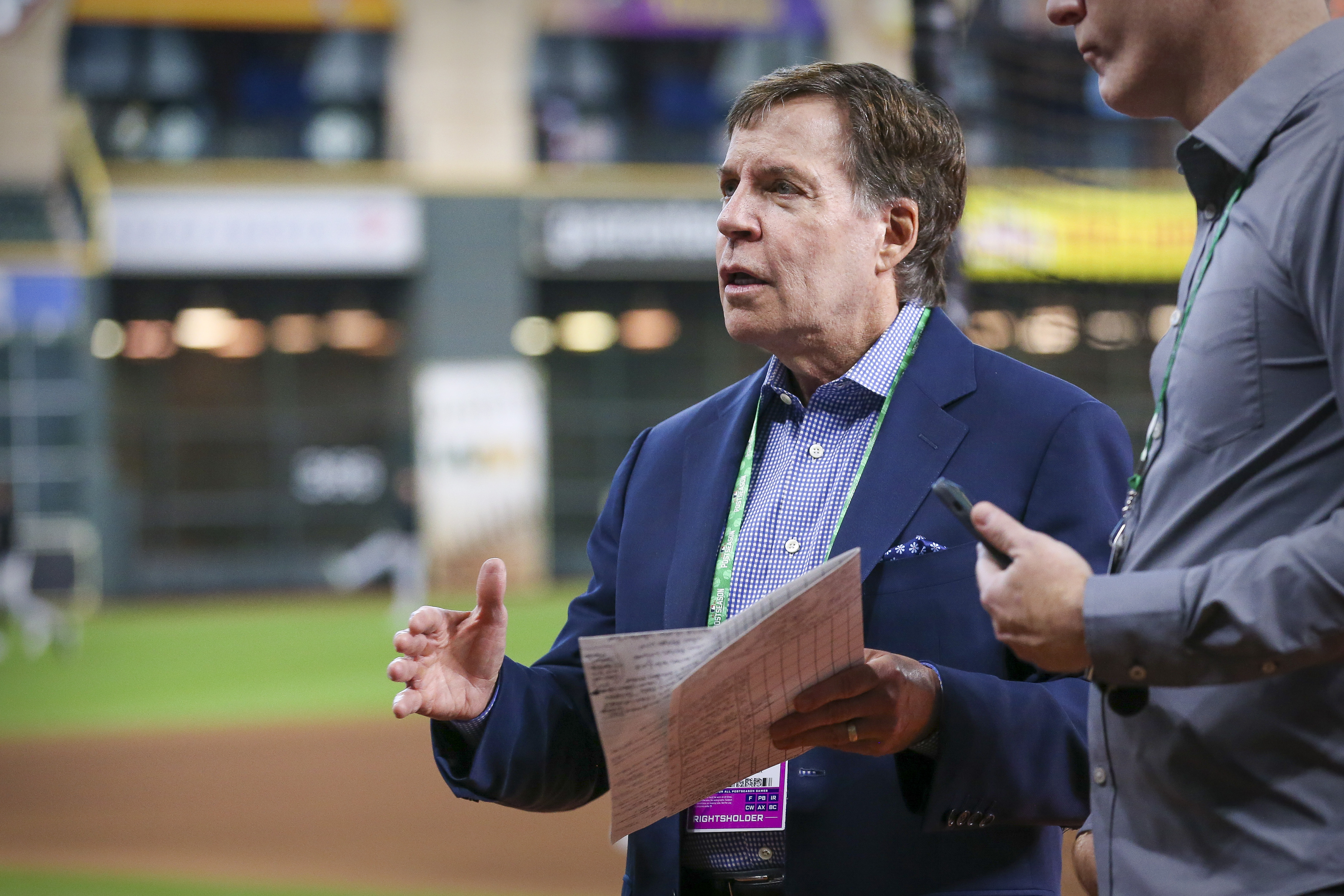 Oct 8, 2021; Houston, Texas, USA; MLB TV announcer Bob Costas before the game between the Houston Astros and the Chicago White Sox in game two of the 2021 ALDS at Minute Maid Park. Mandatory Credit Troy Taormina-USA TODAY Sports