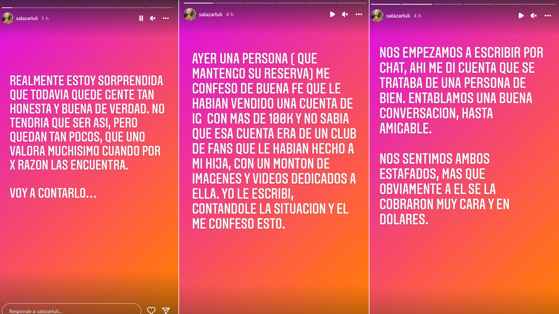 Las historias de Luciana Salazar sobre la estafa que descubrió en las redes sociales