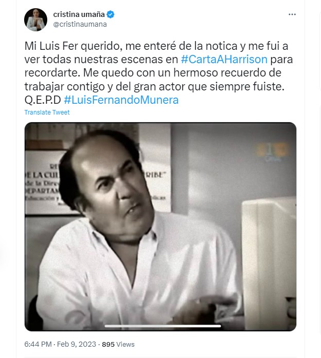 La actriz Cristiana Umaña lamentó la muerte de su colega. Twitter.
