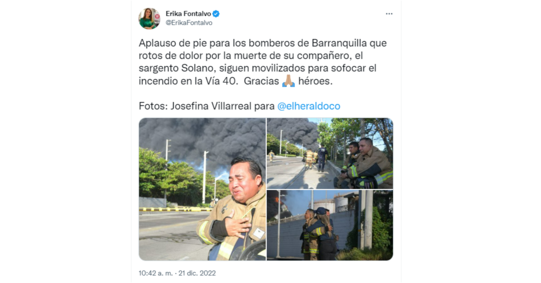 Reacciones de los usuarios de Twitter tras el incendio de ‘Vía 40’ en Barranquilla. Crédito: @ErikaFontalvo