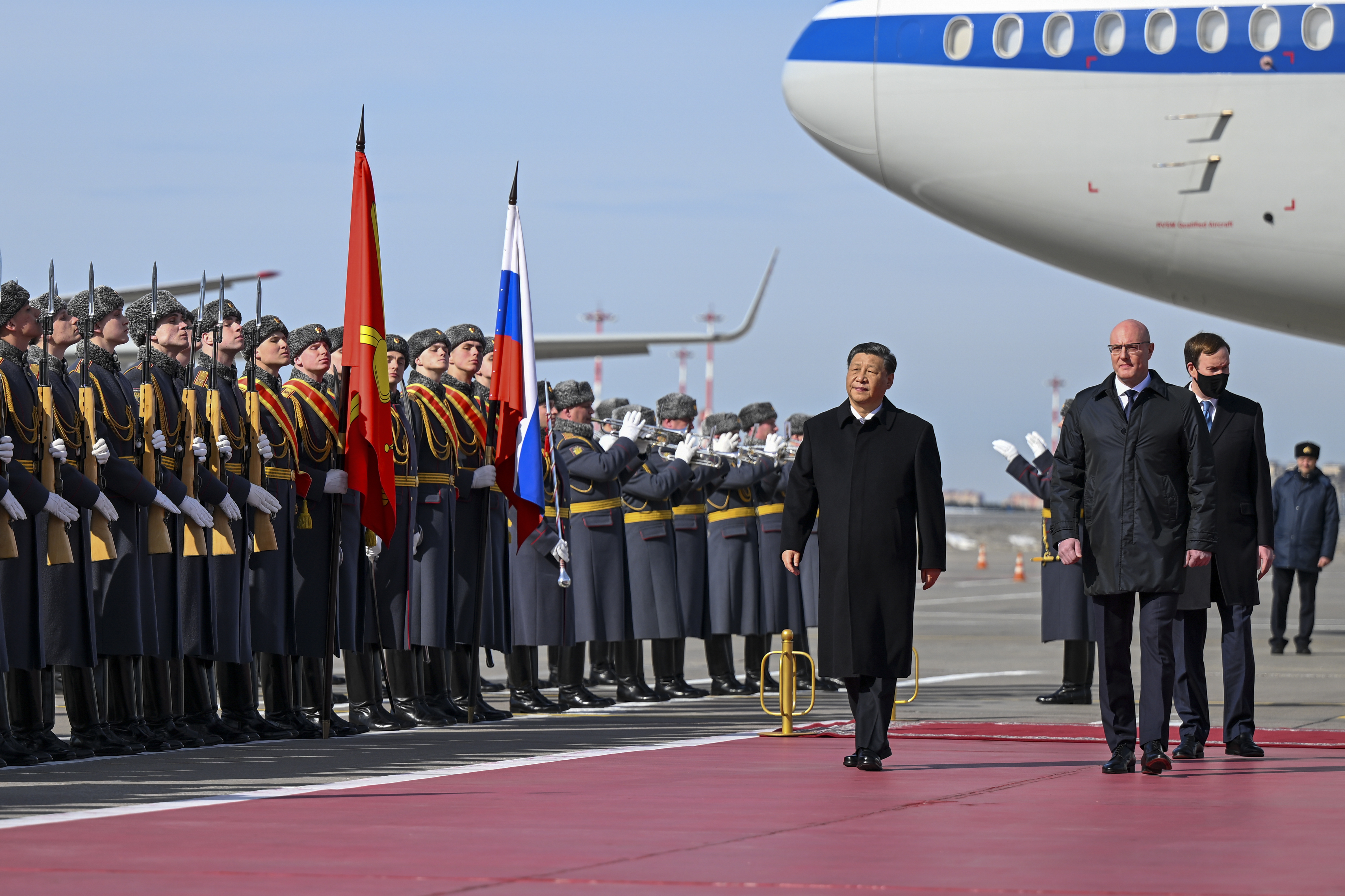 Xi Jinping llegó este lunes a Moscú para reunirse con su homólogo, Vladimir Putin. (Xie Huanchi/Xinhua vía AP)