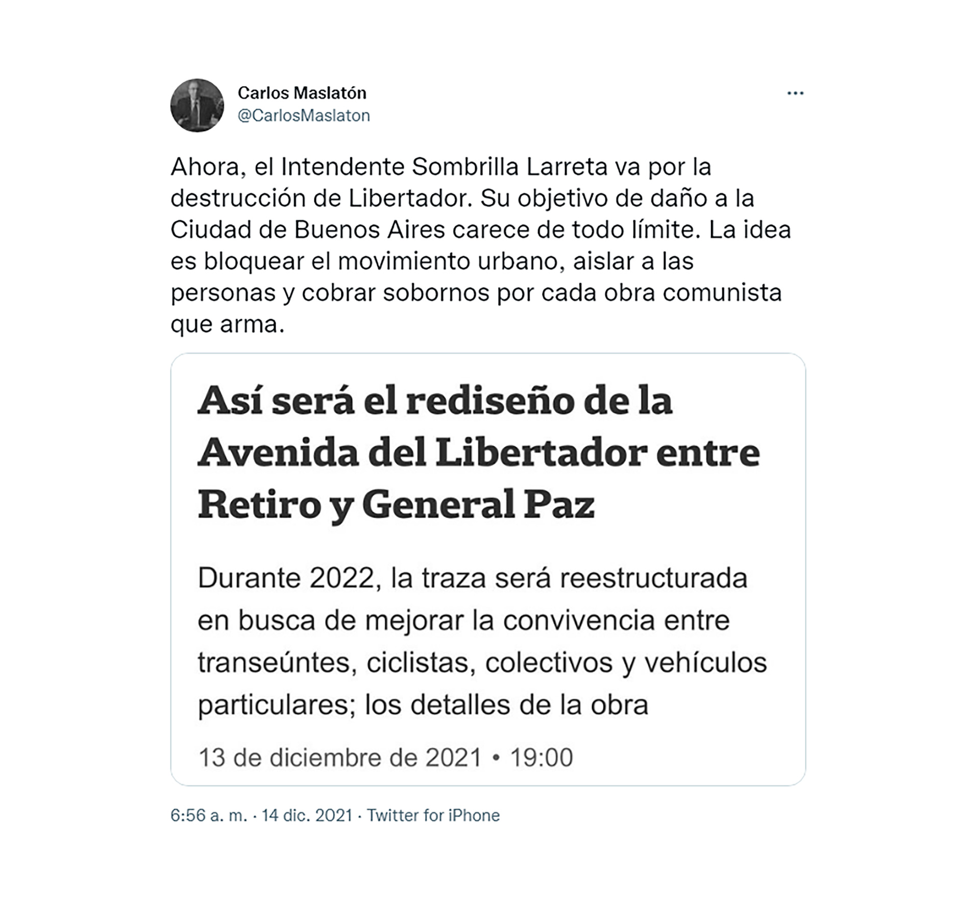 El tuit de Carlos Maslaton