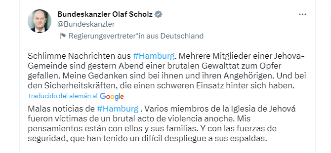 El jefe de gobierno alemán, Olaf Scholz, calificó el ataque como “un acto de violencia brutal”. (TWITTER)
